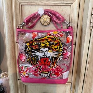 Ed Hardy Pink Transparent Tiger Print Bag